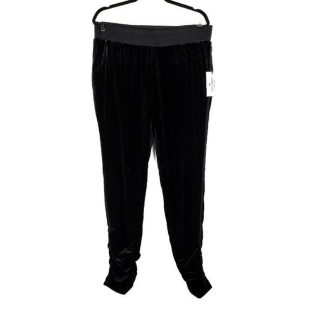 Juicy Couture Womens Black Velvet Velour Ruched Jogger Pants Size L NWT